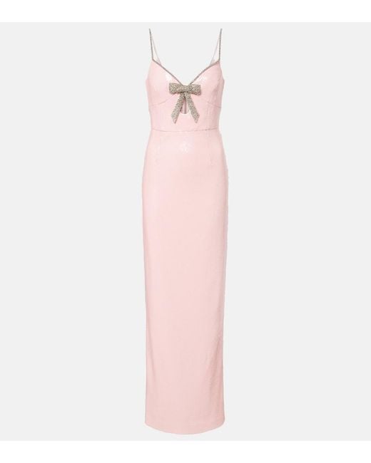 Rebecca Vallance Pink Lena Bow-Detail Sequined Gown