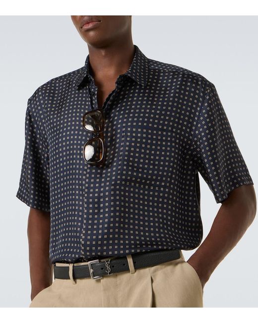 Saint Laurent Blue Printed Silk Shirt for men