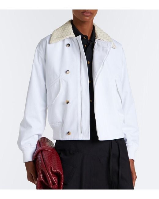 Bottega Veneta White Intrecciato Cotton Blouson Jacket