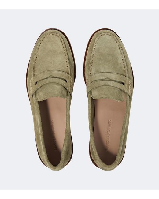 Manolo Blahnik Green Perry Suede Penny Loafers for men
