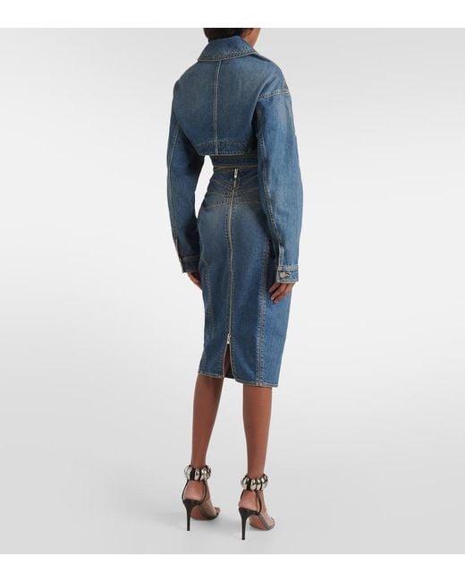 Alaïa Blue Denim Midi Pencil Skirt