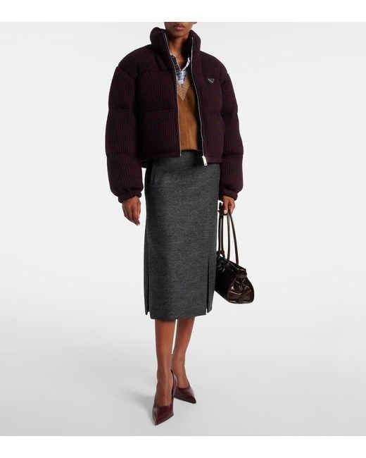Prada Purple Cropped Wool And Cashmere Down Jacket