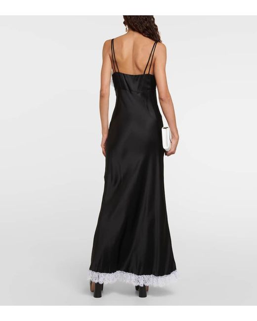 Rodarte Black Lace-Trimmed Silk Maxi Dress