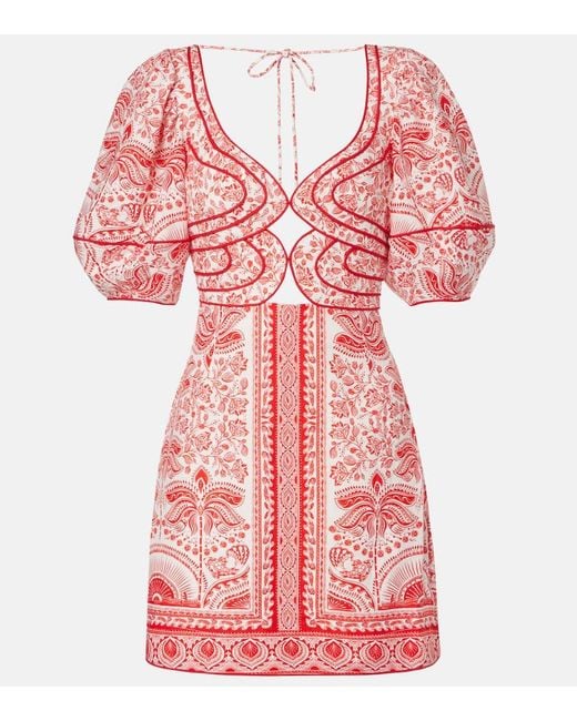 Vestido Corto En Mezcla De Lino Con Aberturas Farm Rio de color Red