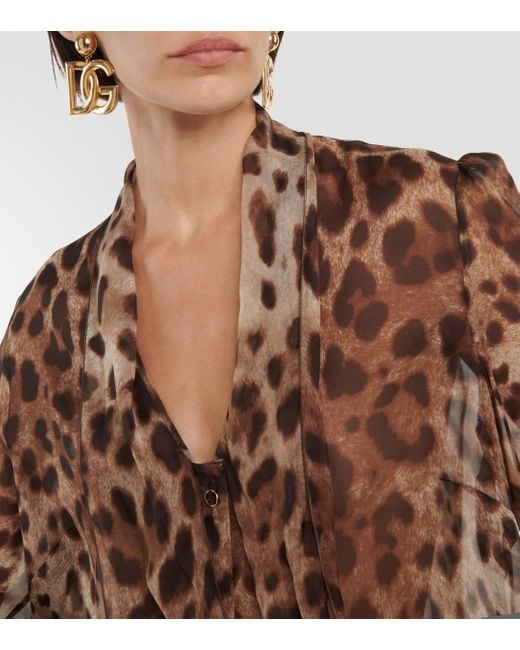Dolce & Gabbana Brown Leopard-print Silk Chiffon Blouse
