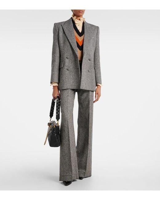 Valentino Gray Double-Breasted Wool-Blend Blazer