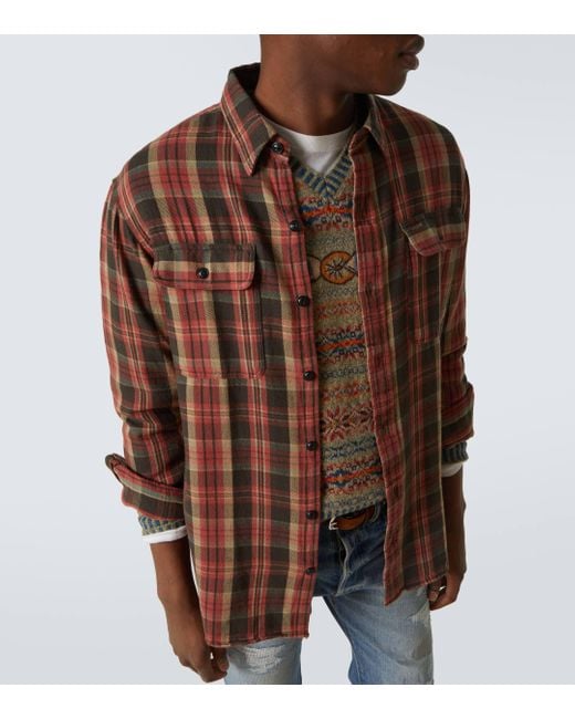 RRL Brown Checked Cotton Shirt for men