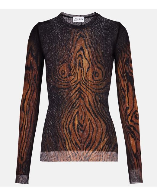 Jean Paul Gaultier Blue Wood Trompe L'Oil Tulle Top