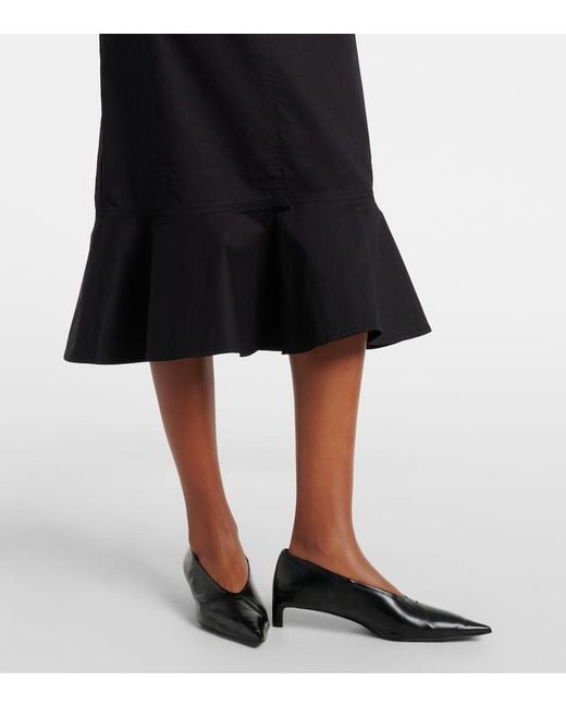 Plan C Black Ruffled Cotton-Blend Poplin Midi Skirt