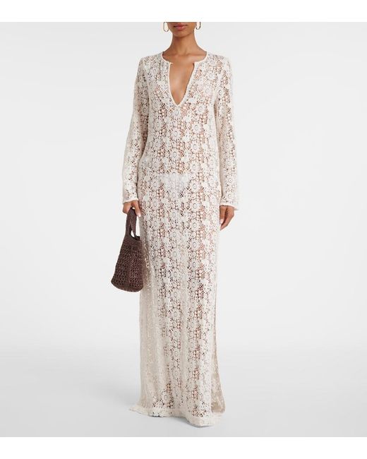 Nili Lotan White Cotton Lace Maxi Dress
