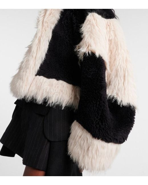 Sacai Black Oversized Faux Fur-Trimmed Wool Jacket