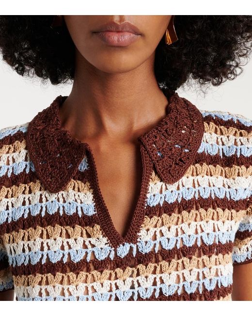 Anna Kosturova Multicolor Crochet Striped Cotton Polo Shirt