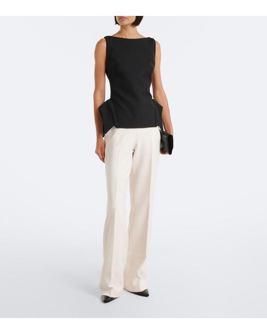 Roland Mouret White Crepe Wide-Leg Pants