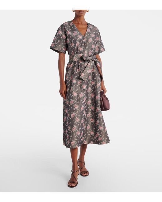 Markarian Black Lunetta Floral Taffetta Midi Dress