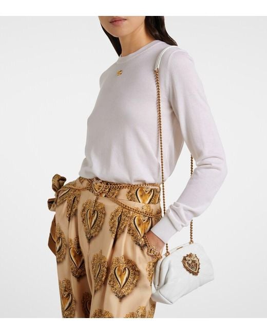 Dolce & Gabbana White Devotion Small Embellished Leather Clutch