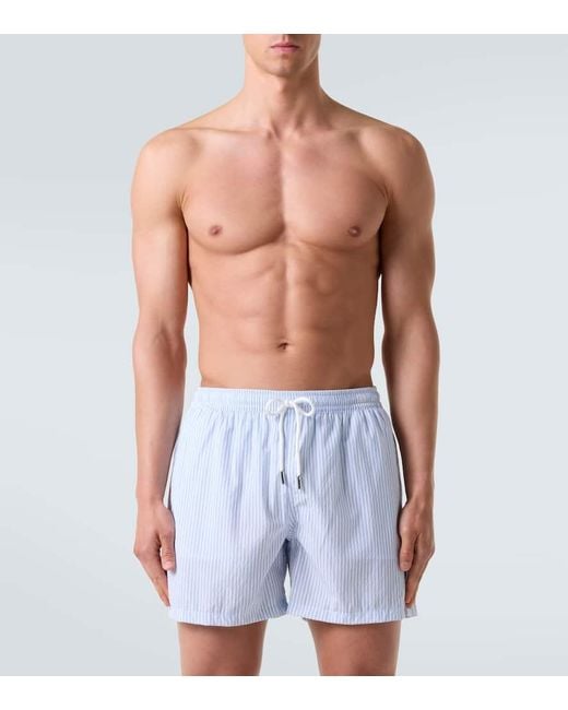 Thom Sweeney Blue Striped Swim Trunks for men