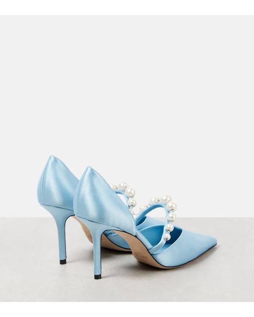 Jimmy Choo Blue Pumps Aurelie 85 Aus Satin Mit Zierperlen