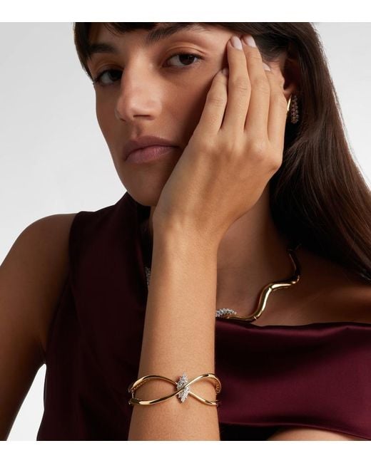YEPREM Metallic Golden Strada 18Kt And Cuff Bracelet With Diamonds
