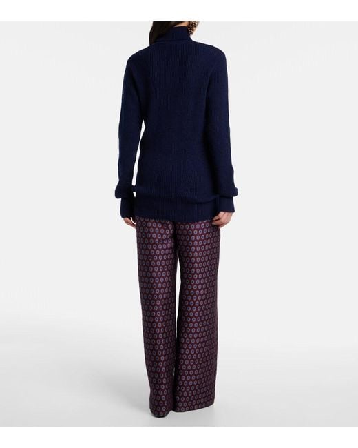 Dries Van Noten Blue Ribbed-Knit Wool Turtleneck Sweater