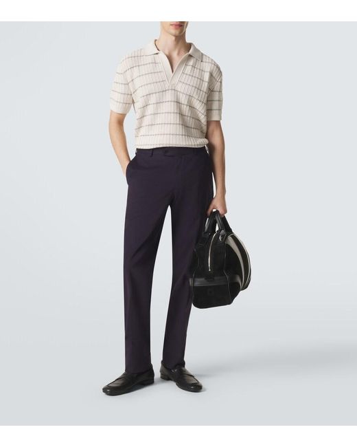 Brioni White Embroidered Cotton And Linen Polo Shirt for men