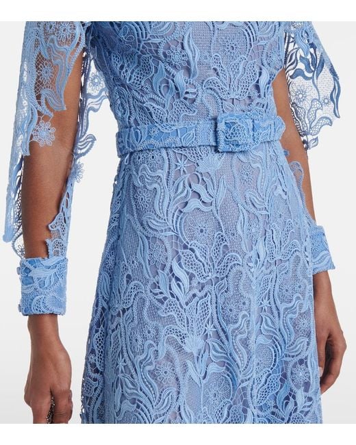 Oscar de la Renta Blue Floral Lace Cocktail Dress