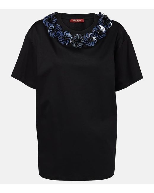 Max Mara Black Gennaio Embellished Jersey Top