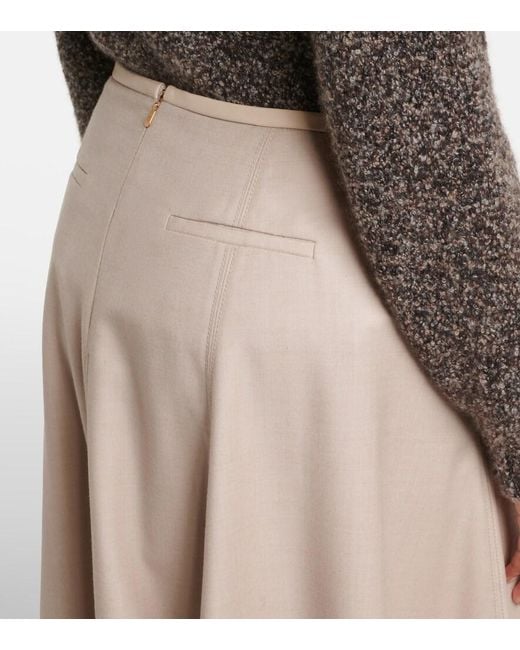 Agnona Natural Leather-Trimmed Wool Flannel Midi Skirt