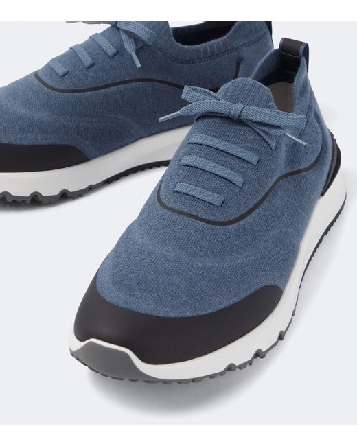 Brunello Cucinelli Blue Techno Knitted Sneakers for men