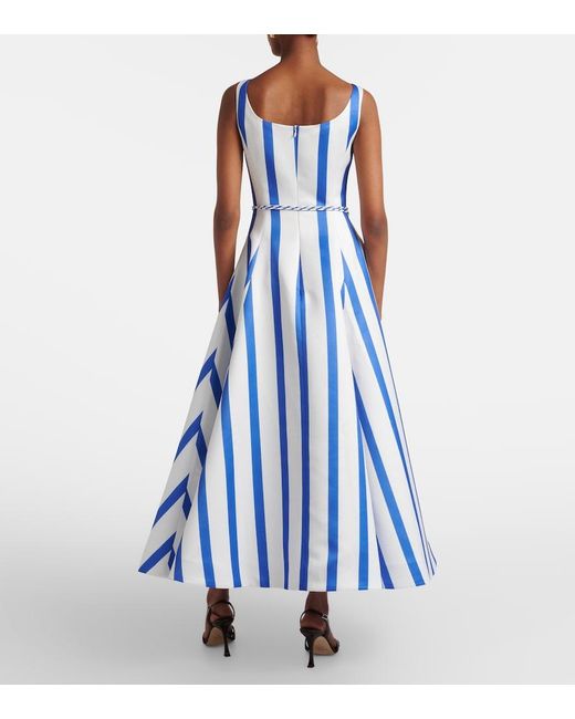 LEO LIN Blue Serafina Striped Satin Maxi Dress