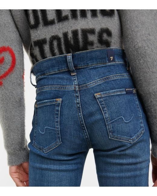 7 For All Mankind Blue Mid-Rise Bootcut Jeans