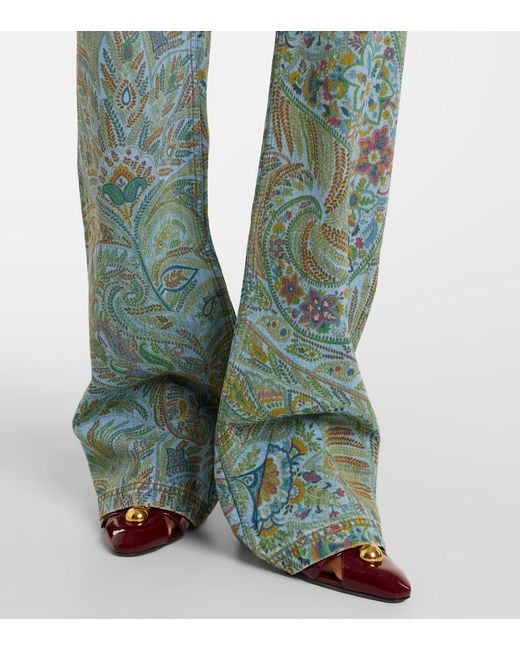 Etro Green Paisley Flared Jeans
