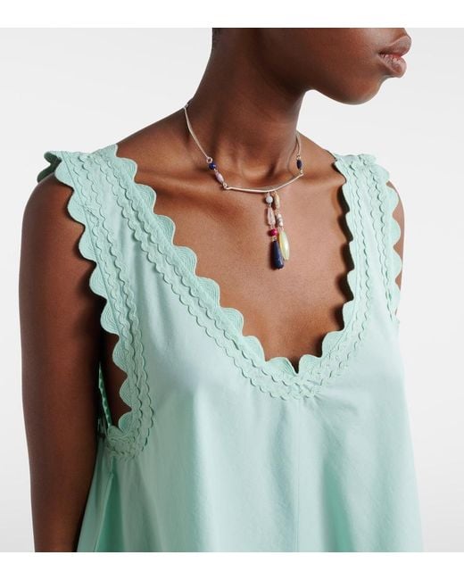 Juliet Dunn Blue Embroidered Scalloped Cotton Poplin Minidress