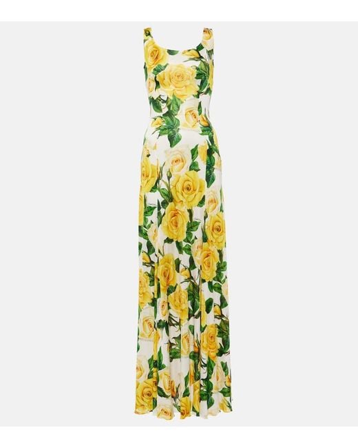 Vestido largo plisado floral Dolce & Gabbana de color Metallic