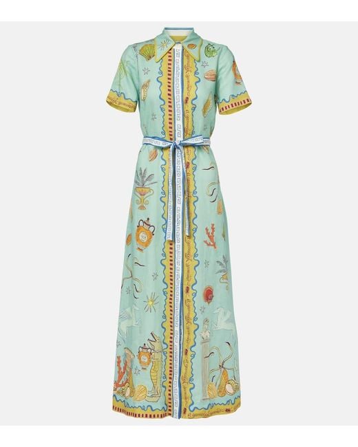 ALÉMAIS Green Surrealist Summer Linen Shirt Dress