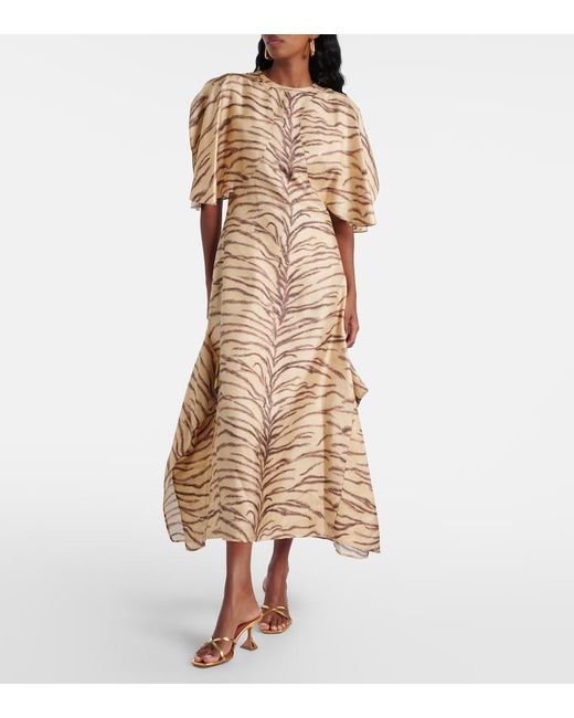 Stella McCartney Natural Printed Silk Midi Dress