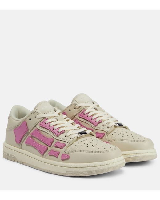 Amiri Skel-top Applique Leather Sneakers in Pink | Lyst