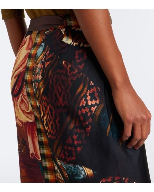 Dries Van Noten Black Printed Silk Wrap Skirt