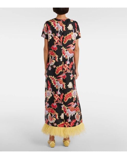 Vestido Largo Swing De Seda Con Plumas LaDoubleJ de color White