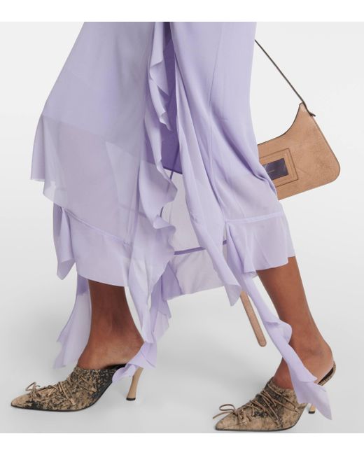 Acne Purple Ruffled Asymmetric Midi Dress