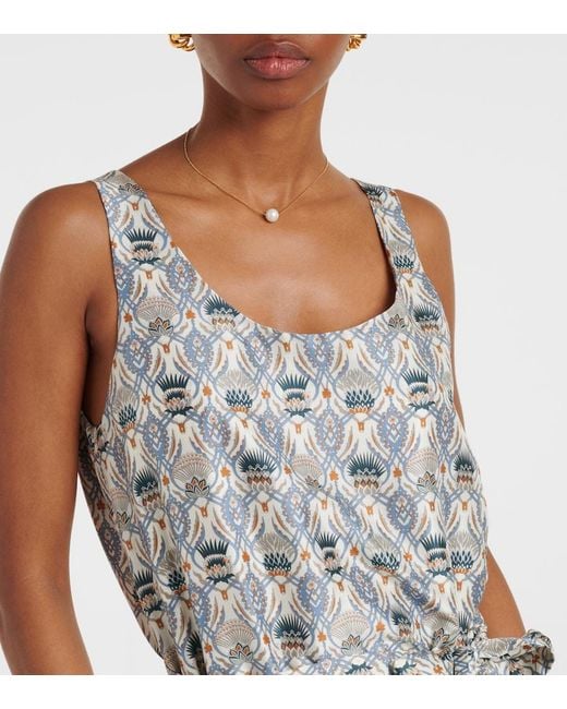 Loro Piana Gray Nadia Printed Silk Shantung Jumpsuit