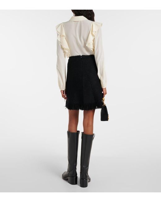 Chloé Black High-Rise Fringed Wool-Blend Miniskirt