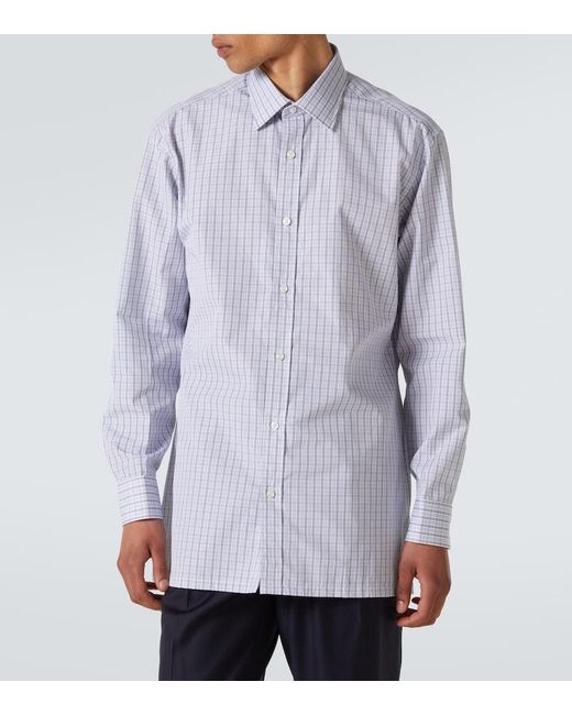 Charvet Blue Checked Cotton Poplin Shirt for men