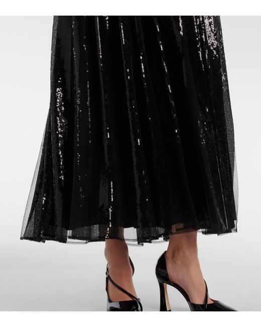 Elie Saab Black Sequined Tulle Maxi Dress