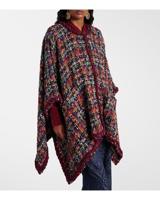 Etro Black Wool, Mohair, And Cotton-Blend Tweed Cape