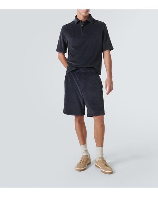 Loro Piana Black Murano Cotton And Silk Velour Polo Shirt for men