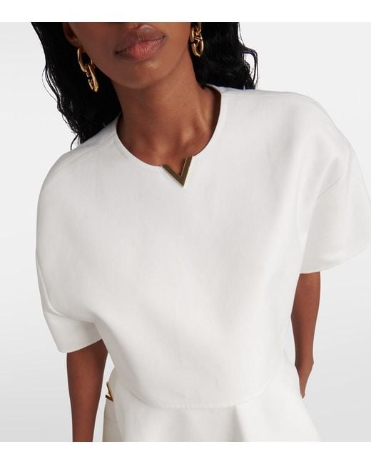 Valentino White Vgold Cotton Gabardine Crop Top