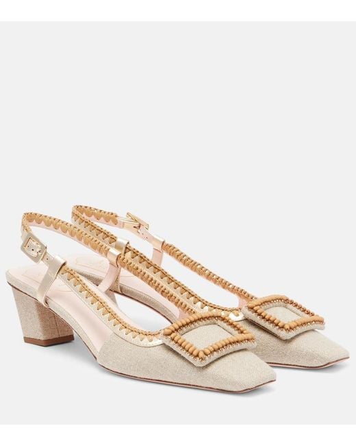 Roger Vivier Natural Belle Vivier Embellished Slingback Pumps