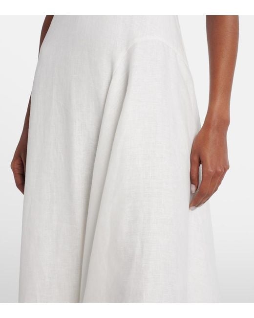 ALÉMAIS White Magnolia Embroidered Linen Midi Dress