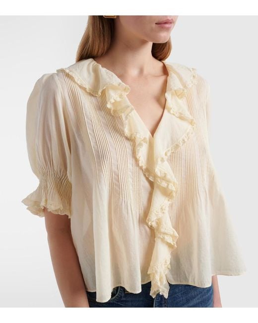 Doen Natural Henri Ruffled Cotton Blouse