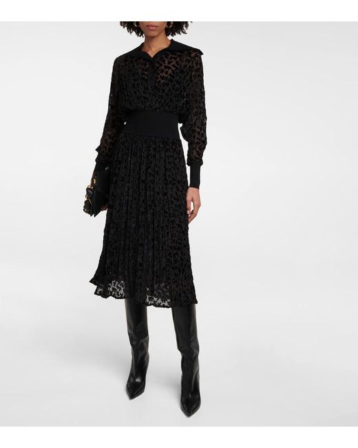 Tory Burch Black Velvet Devore Midi Dress